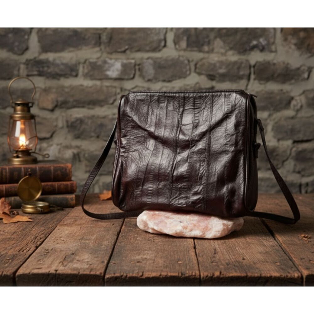 Vintage Brown Eel Skin Leather Purse 70s 80s Soft Shoulder Crossbody Bag